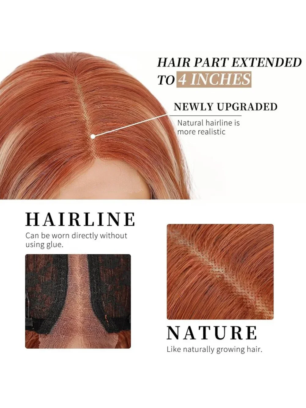 Women's Ginger Blonde Lace Hairline 26 Inch Synthetic Heat Resistant Wavy Wigs
